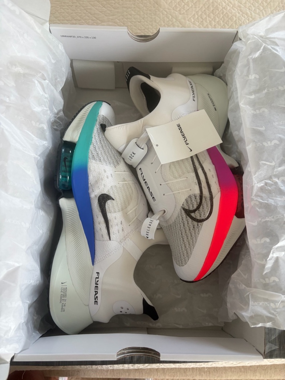 NEW Nike W Air Zoom Tempo Next%  FlyEase White Slipon with Rainbow Gradient